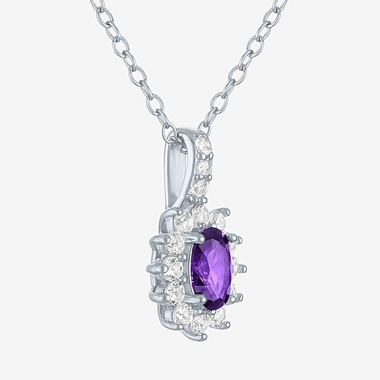 Yes, Please! Womens Lab Created Purple Amethyst Sterling Silver Oval 18 Inch Pendant Necklace