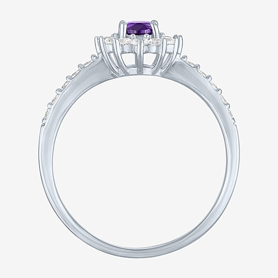 Yes, Please! Womens Lab Created Purple Amethyst Sterling Silver Oval Halo Side Stone Cocktail Ring