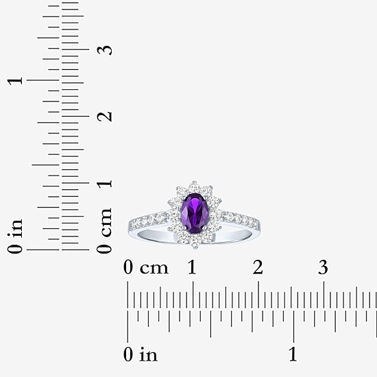 Yes, Please! Womens Lab Created Purple Amethyst Sterling Silver Oval Halo Side Stone Cocktail Ring