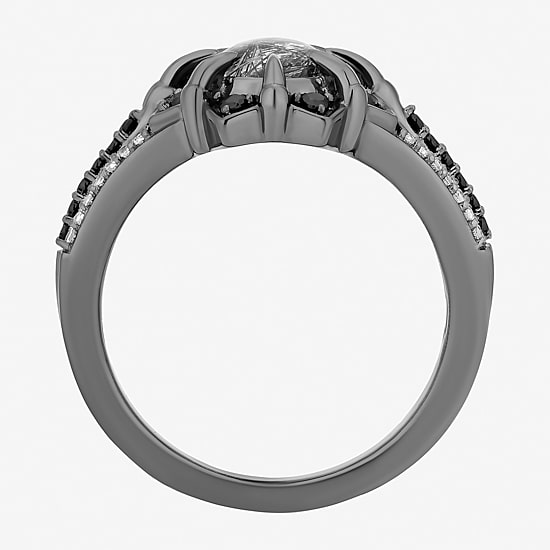Enchanted Disney Fine Jewelry Maleficent(I, I2) Womens 1/10 CT. T.W. Genuine Black Quartz Sterling Silver Maleficent Cocktail Ring