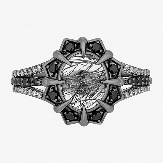 Enchanted Disney Fine Jewelry Maleficent(I, I2) Womens 1/10 CT. T.W. Genuine Black Quartz Sterling Silver Maleficent Cocktail Ring