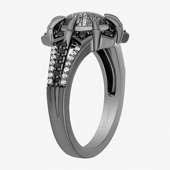 Enchanted Disney Fine Jewelry Maleficent(I, I2) Womens 1/10 CT. T.W. Genuine Black Quartz Sterling Silver Maleficent Cocktail Ring