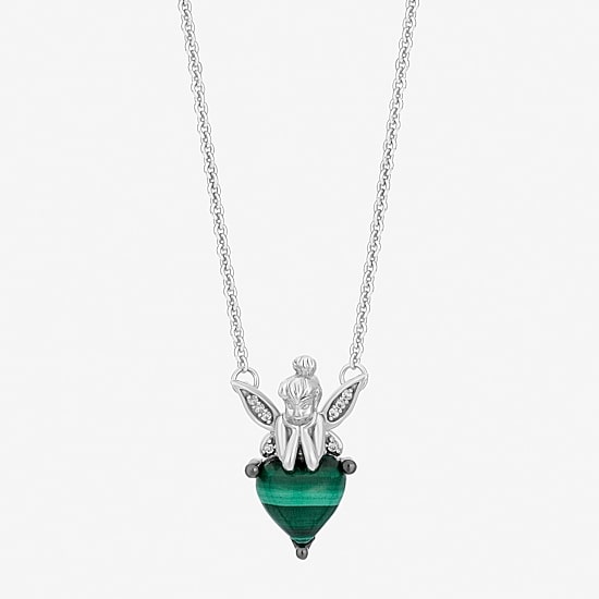 Enchanted Disney Fine Jewelry Tinker Bell(I, I2) Womens Diamond Accent Genuine Green Malachite Sterling Silver Heart 18 Inch Pendant Necklace