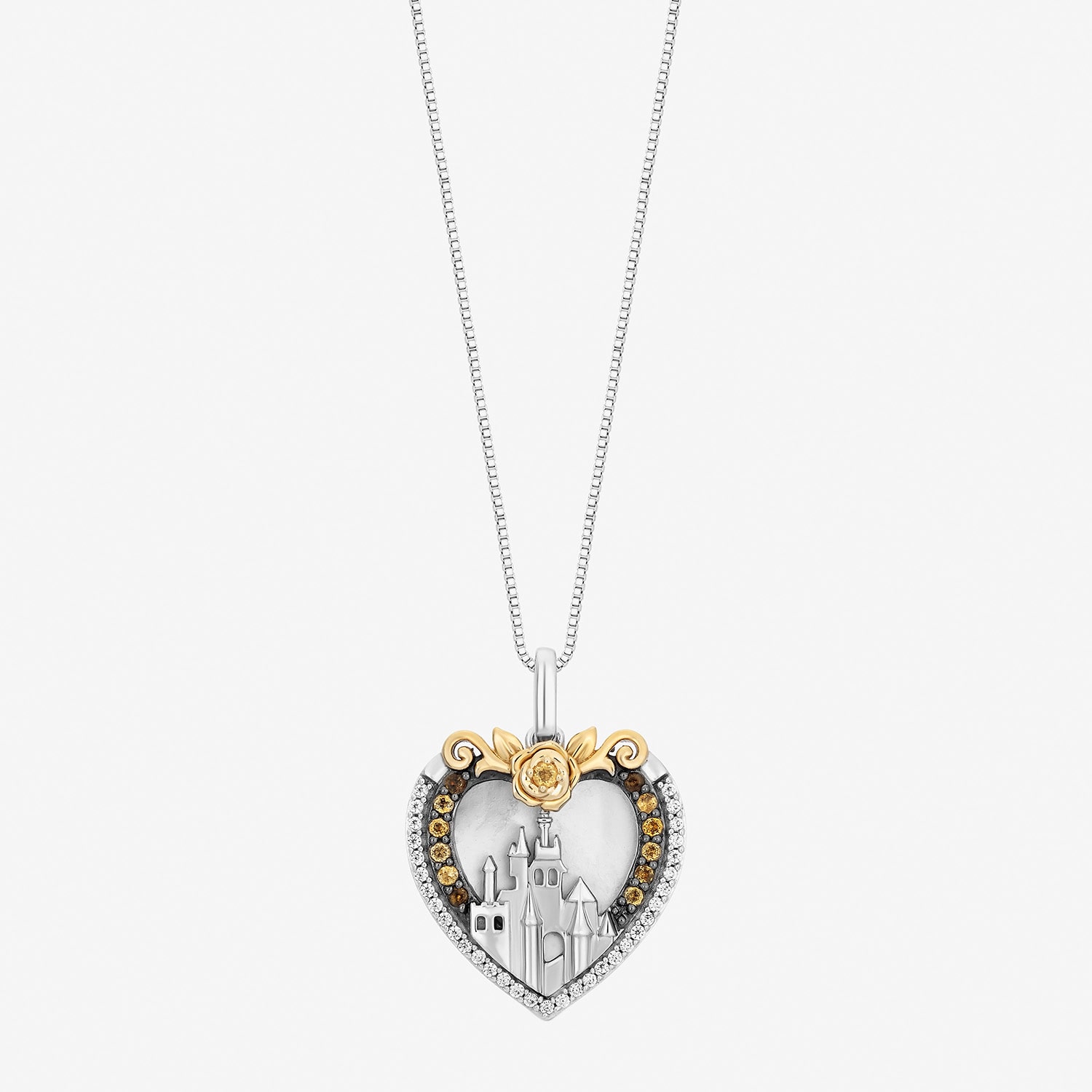 Enchanted Disney Fine Jewelry Belle (I, I2) Womens 1/10 CT. T.W. Genuine White Mother Of Pearl 14K Gold Over Silver Sterling Silver Heart 18 Inch Pendant Necklace