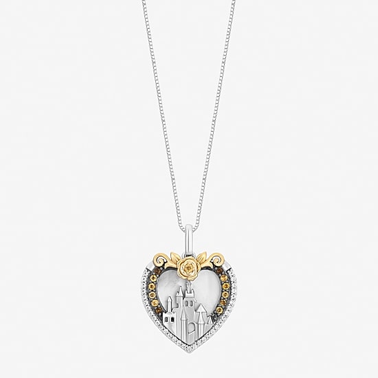 Enchanted Disney Fine Jewelry Belle (I, I2) Womens 1/10 CT. T.W. Genuine White Mother Of Pearl 14K Gold Over Silver Sterling Silver Heart 18 Inch Pendant Necklace