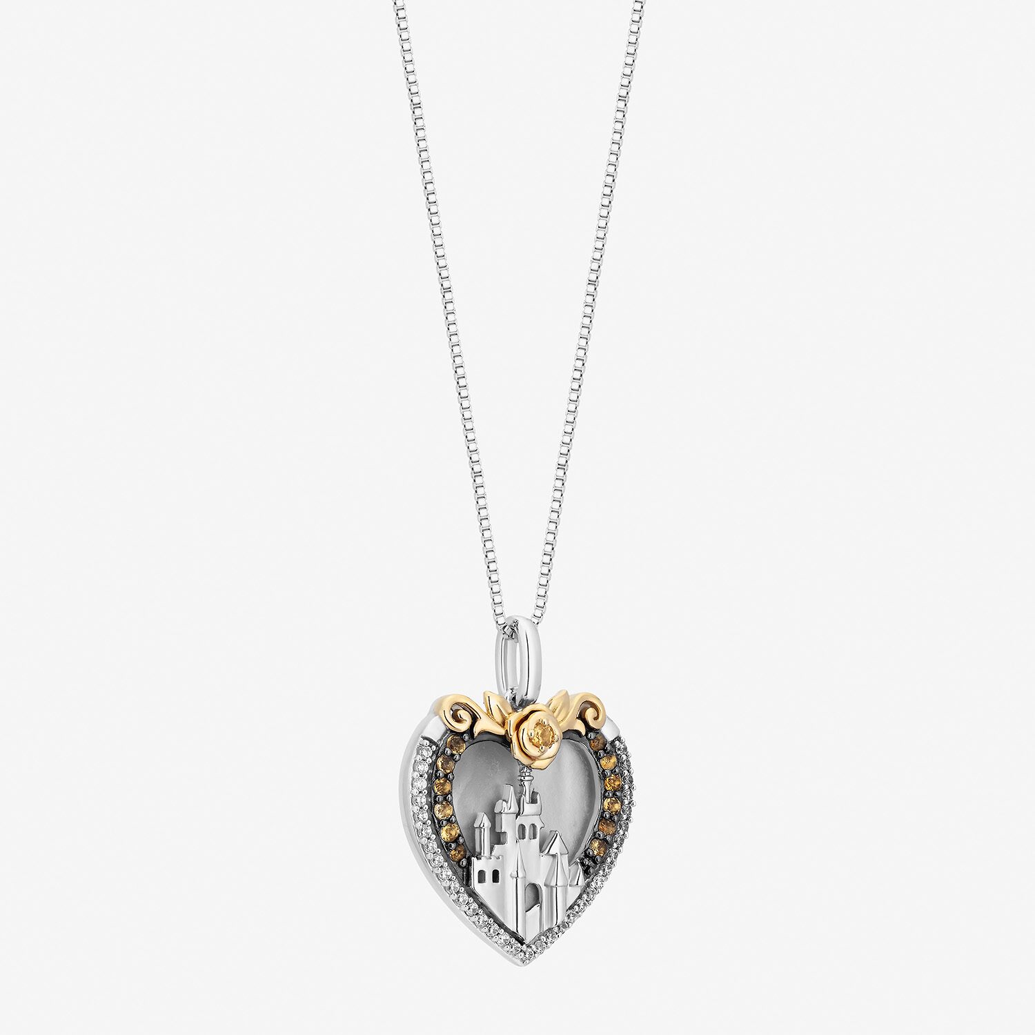 Enchanted Disney Fine Jewelry Belle (I, I2) Womens 1/10 CT. T.W. Genuine White Mother Of Pearl 14K Gold Over Silver Sterling Silver Heart 18 Inch Pendant Necklace