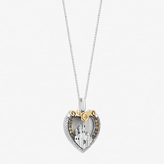 Enchanted Disney Fine Jewelry Belle (I, I2) Womens 1/10 CT. T.W. Genuine White Mother Of Pearl 14K Gold Over Silver Sterling Silver Heart 18 Inch Pendant Necklace