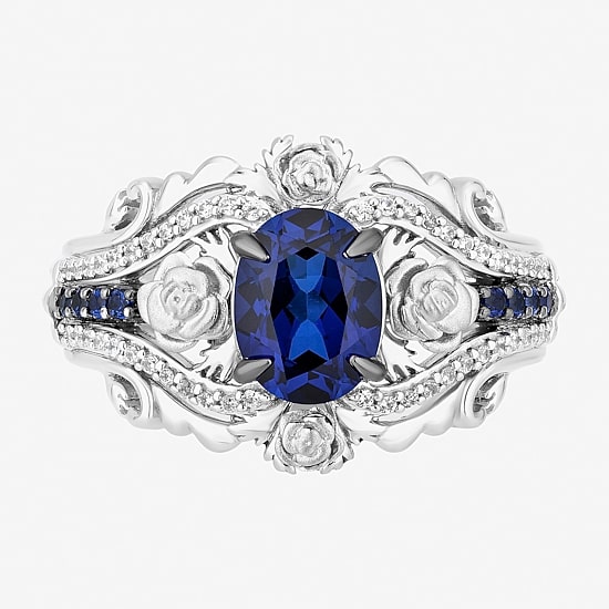 Enchanted Disney Fine Jewelry Cinderella(I, I2) Womens 1/8 CT. T.W. Lab Created Blue Sapphire Sterling Silver Cinderella Cocktail Ring