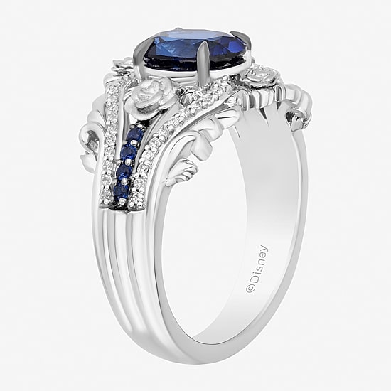 Enchanted Disney Fine Jewelry Cinderella(I, I2) Womens 1/8 CT. T.W. Lab Created Blue Sapphire Sterling Silver Cinderella Cocktail Ring