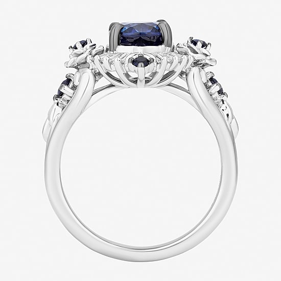 Enchanted Disney Fine Jewelry Cinderella(F, Si1) Womens Lab Created Blue Sapphire Sterling Silver Oval Cinderella Cocktail Ring
