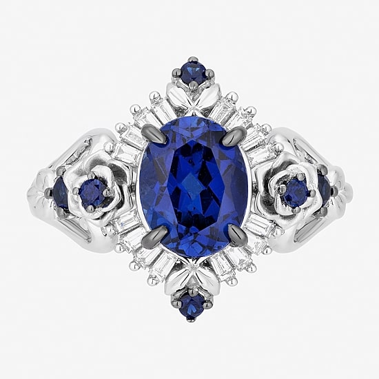 Enchanted Disney Fine Jewelry Cinderella(F, Si1) Womens Lab Created Blue Sapphire Sterling Silver Oval Cinderella Cocktail Ring