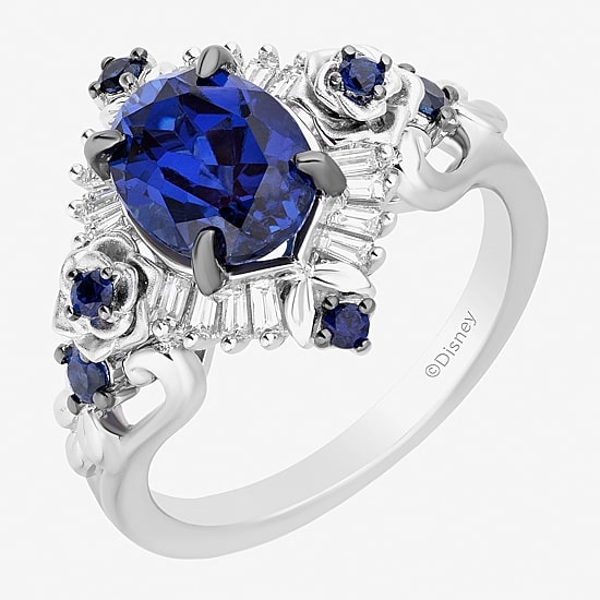 Enchanted Disney Fine Jewelry Cinderella(F, Si1) Womens Lab Created Blue Sapphire Sterling Silver Oval Cinderella Cocktail Ring