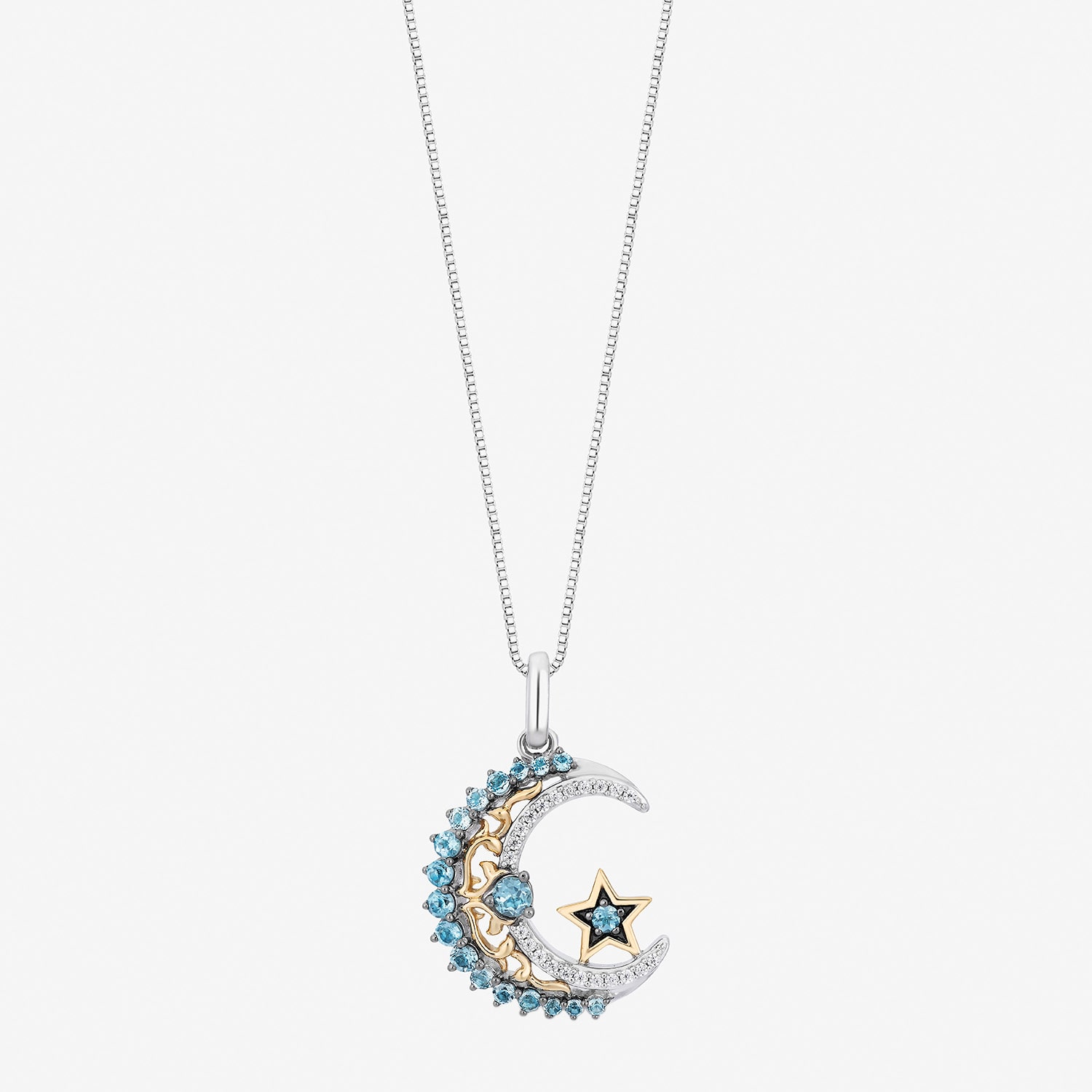 Enchanted Disney Fine Jewelry Jasmine (I, I2) Womens Diamond Accent Genuine Blue Topaz 14K Gold Over Silver Sterling Silver Round Jasmine Pendant