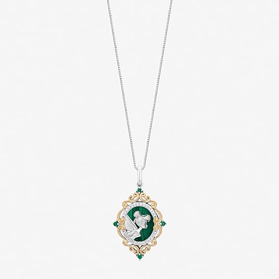 Tinker Bell(I,I2) Womens Diamond Accent Genuine Green Malachite 14K Gold Over Silver Oval Tinker Bell Pendant