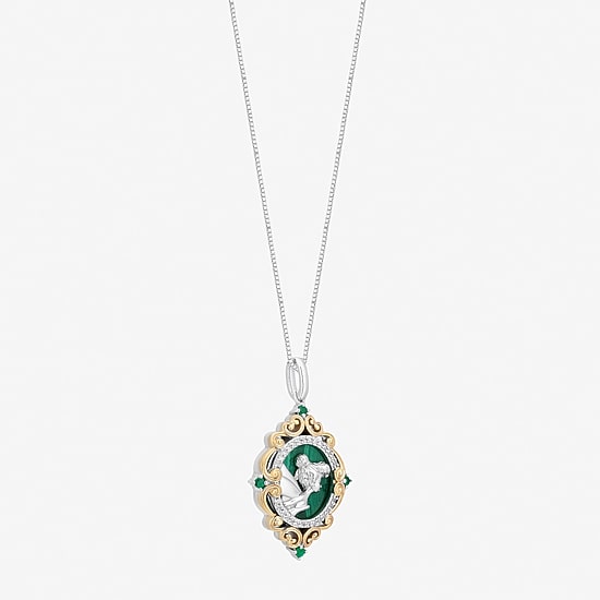 Tinker Bell(I,I2) Womens Diamond Accent Genuine Green Malachite 14K Gold Over Silver Oval Tinker Bell Pendant