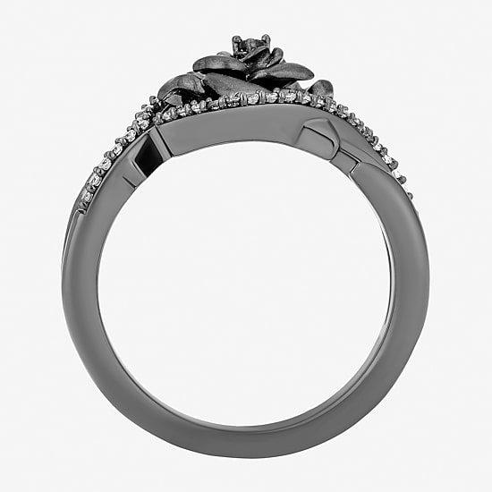 Maleficent (I, I2) Womens 1/5 CT. Genuine Black Spinel Sterling Silver Round Maleficent Crossover Cocktail Ring