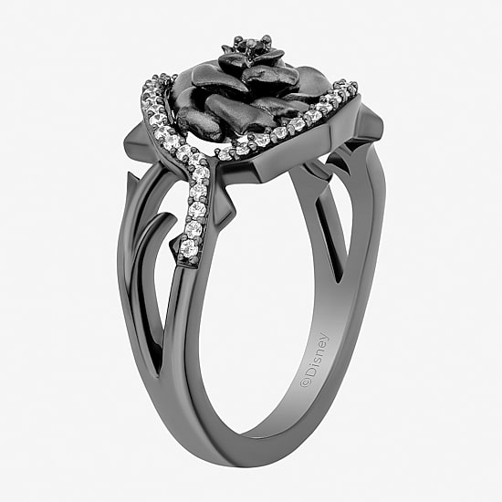 Maleficent (I, I2) Womens 1/5 CT. Genuine Black Spinel Sterling Silver Round Maleficent Crossover Cocktail Ring