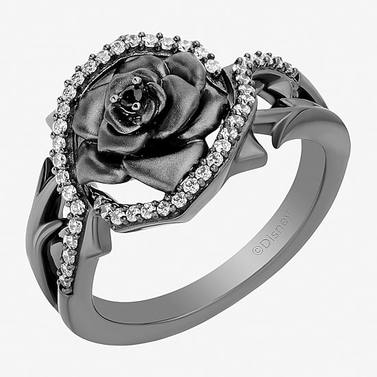 Maleficent (I, I2) Womens 1/5 CT. Genuine Black Spinel Sterling Silver Round Maleficent Crossover Cocktail Ring