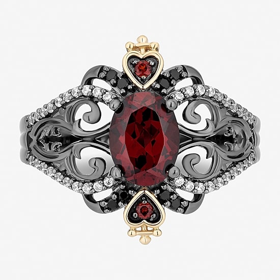 Enchanted Disney Fine Jewelry Evil Queen (I, I2) Womens 1/8 CT. T.W. Genuine Red Garnet 14K Gold Over Silver Oval Evil Queen Cocktail Ring