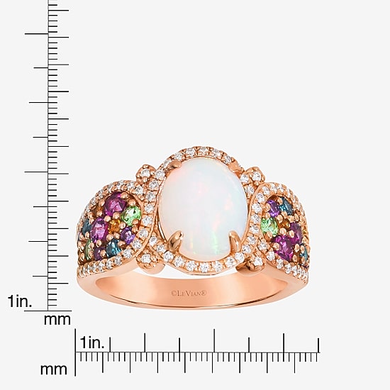 Le Vian Genuine Opal, Rhodialite, Amethyst, Tanzinite & 1/4 ct. t.w. Natural Diamond Rainbow Side Cocktail Ring in 14K Rose Gold