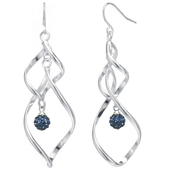 Sparkle Allure Womens Blue Crystal Pure Silver Over Brass Drop Earrings
