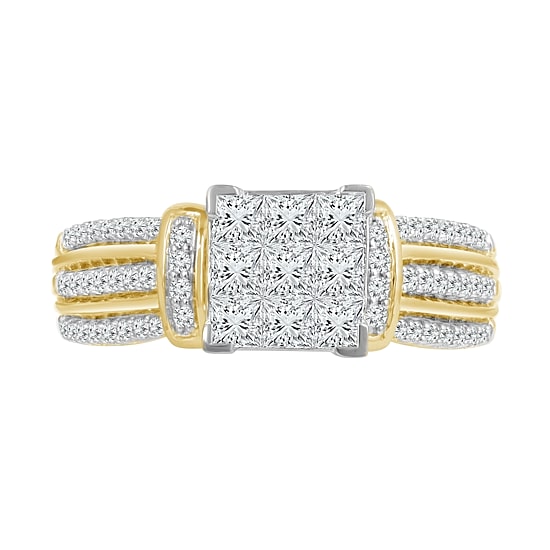1 CT.T.W. Natural Diamond Side Stone Engagement Ring in 10K or 14K Gold