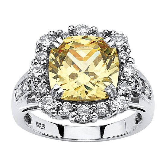 DiamonArt® Womens 3 1/2 CT. T.W Yellow Cubic Zirconia Platinum Over Silver Cocktail Ring