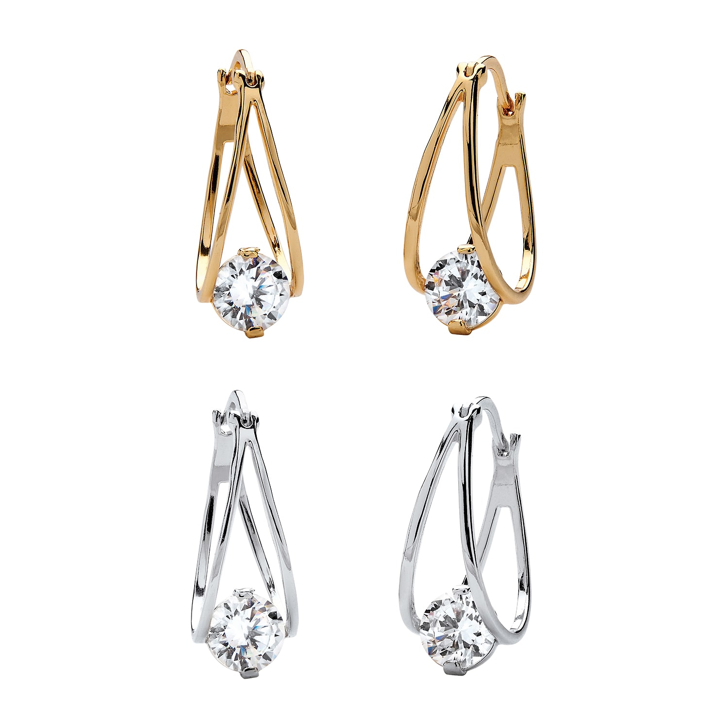 DiamonArt® White Cubic Zirconia 14K Gold Over Brass 28mm Hoop Earrings