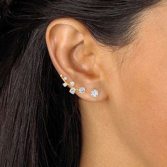 DiamonArt® 2 1/5 CT. T.W. White Cubic Zirconia 14K Gold Over Silver Ear Pins