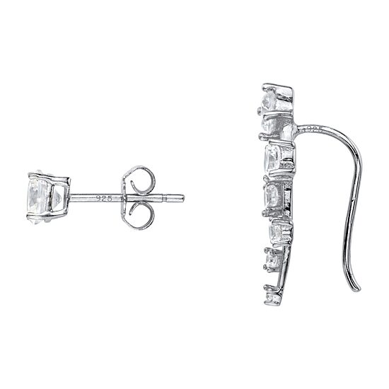 2 Pair DiamonArt® 1 3/4 CT. T.W. Cubic Zirconia Ear Climber and Stud Earring Set in Sterling Silver
