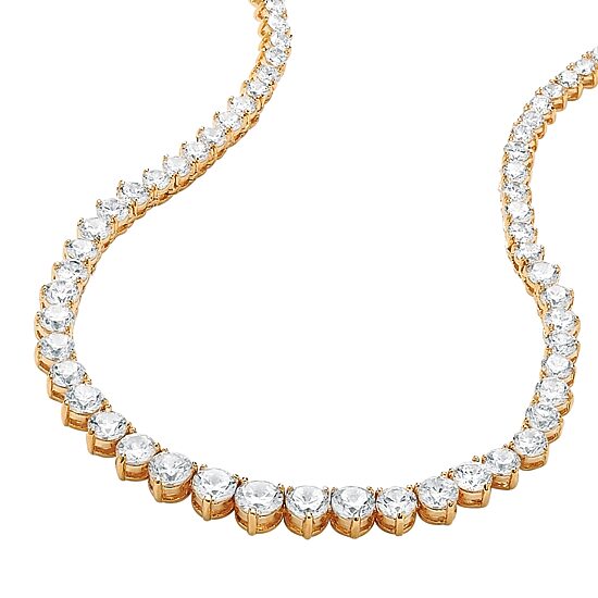 Womens White Cubic Zirconia 14K Gold Over Brass 16 Inch Tennis Necklace