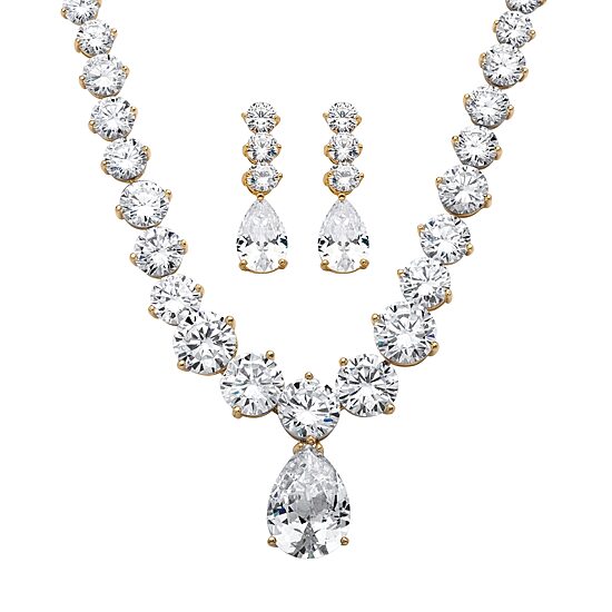DiamonArt® Womens 2-pc. White Cubic Zirconia 14K Gold Over Brass Necklace Set
