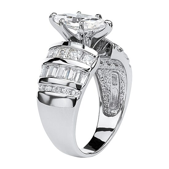 DiamonArt® Womens 3 3/4 CT. T.W. White Cubic Zirconia Platinum Over Silver Engagement Ring