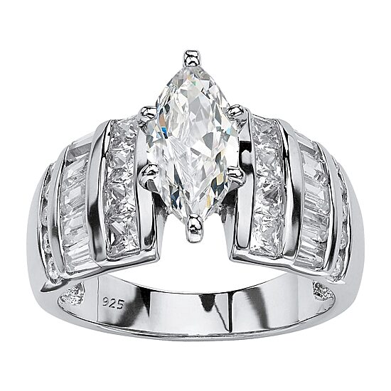 DiamonArt® Womens 3 3/4 CT. T.W. White Cubic Zirconia Platinum Over Silver Engagement Ring