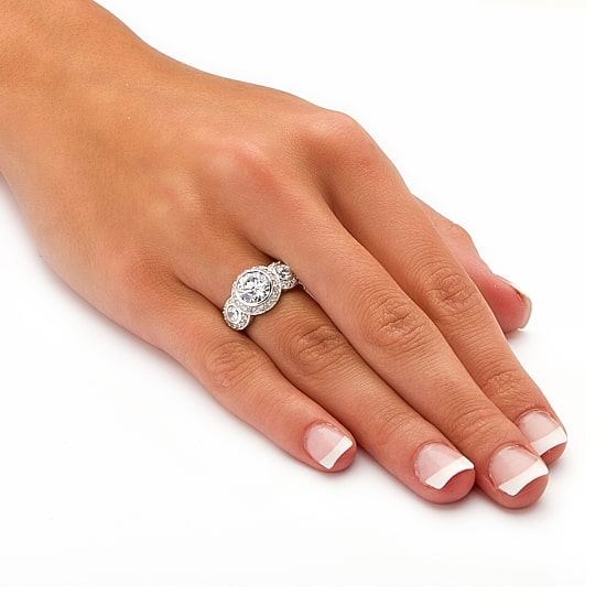 DiamonArt® Womens 3 CT. T.W. White Cubic Zirconia Sterling Silver Engagement Ring