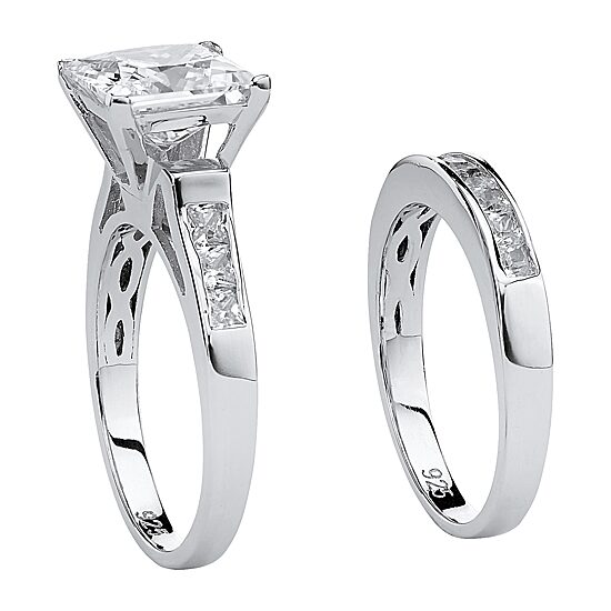 DiamonArt® Womens 4 CT. T.W. White Cubic Zirconia Platinum Over Silver Bridal Set