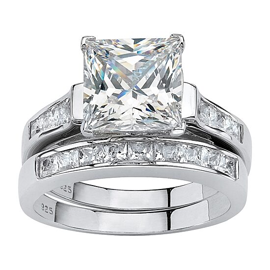 DiamonArt® Womens 4 CT. T.W. White Cubic Zirconia Platinum Over Silver Bridal Set