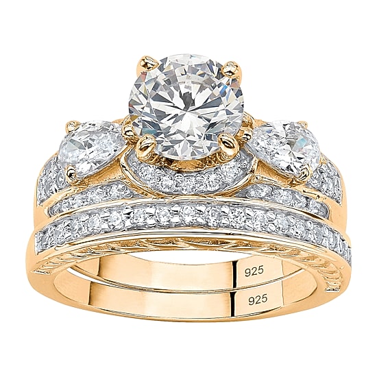 DiamonArt® Womens 3 1/2 CT. T.W White Cubic Zirconia 14K Gold Over Silver Bridal Set