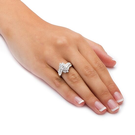 DiamonArt® Womens 1 5/8 CT. T.W. White Cubic Zirconia Platinum Over Silver Engagement Ring