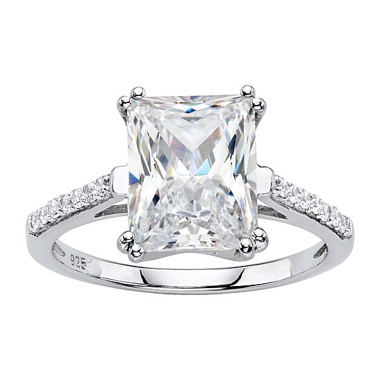 DiamonArt® Womens 4 CT. T.W. White Cubic Zirconia Platinum Over Silver Engagement Ring