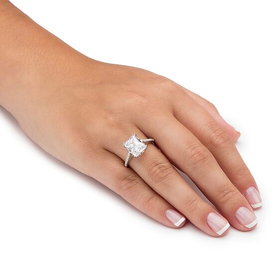 DiamonArt® Womens 4 CT. T.W. White Cubic Zirconia Platinum Over Silver Engagement Ring
