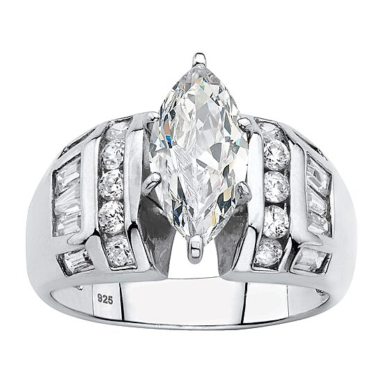 DiamonArt® Womens 3 1/4 CT. T.W. White Cubic Zirconia Platinum Over Silver Engagement Ring