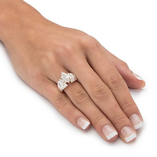 DiamonArt® Womens 3 1/4 CT. T.W. White Cubic Zirconia Platinum Over Silver Engagement Ring