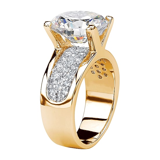 Womens Cubic Zirconia 14K Gold Over Brass Engagement Ring