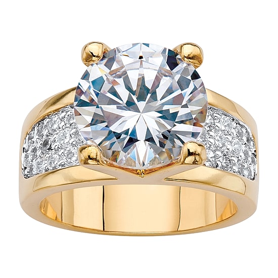Womens Cubic Zirconia 14K Gold Over Brass Engagement Ring