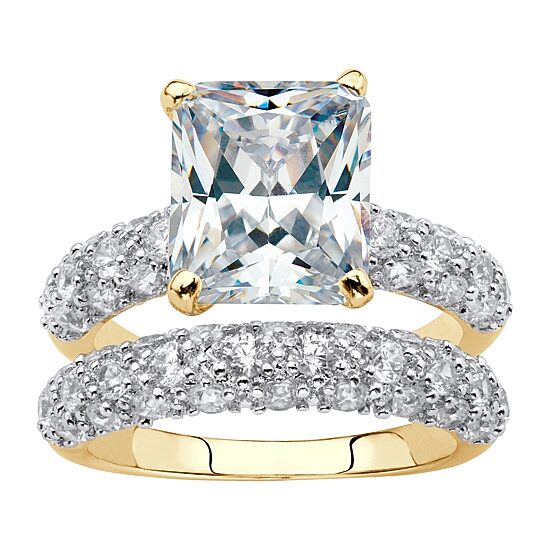Womens Cubic Zirconia 14K Gold Over Brass Bridal Set
