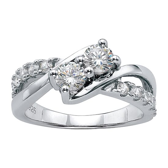 DiamonArt® Womens 1 1/5 CT. T.W. White Cubic Zirconia Platinum Over Silver Promise Ring