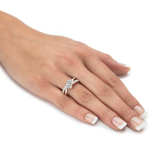 DiamonArt® Womens 1 1/5 CT. T.W. White Cubic Zirconia Platinum Over Silver Promise Ring