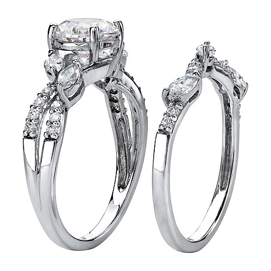 DiamonArt® Womens 2 1/2 CT. T.W. White Cubic Zirconia Platinum Over Silver Bridal Set
