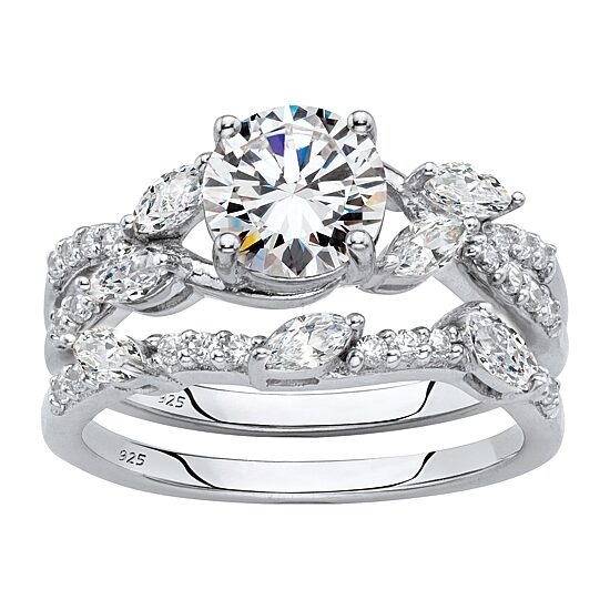 DiamonArt® Womens 2 1/2 CT. T.W. White Cubic Zirconia Platinum Over Silver Bridal Set